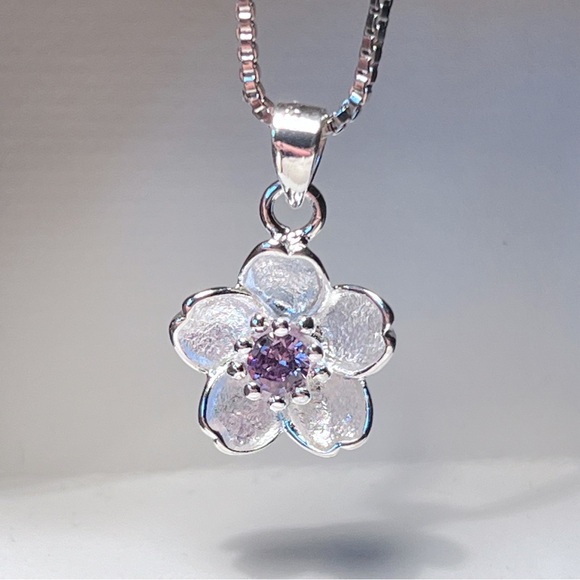 Jewelry - 🎉 HP 🎉 Cherry Flower Blossom Pendant with 925 Sterling Silver Necklace